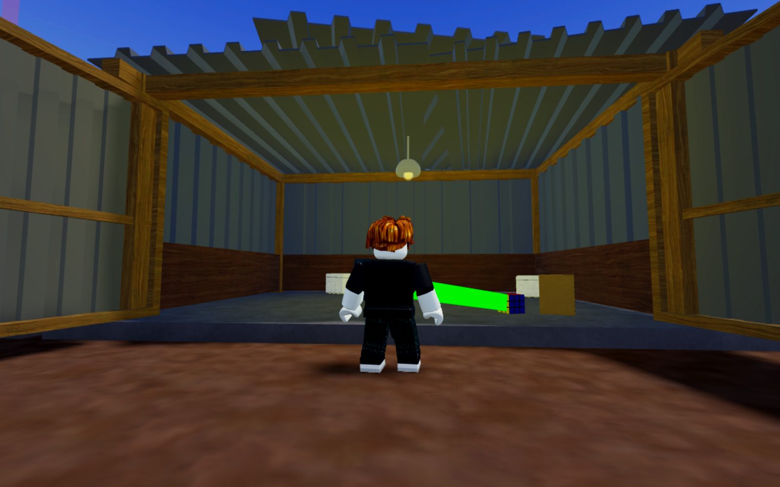 Player facing an open Storage Hunters storage unit with items inside